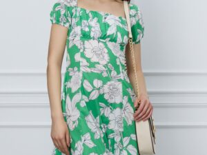 Rochie Simona verde cu imprimeu floral alb