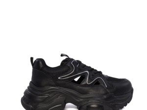 Sneakers cu decupaj lateral femei Benvenuti negri din piele și textil 1277DPF1600N