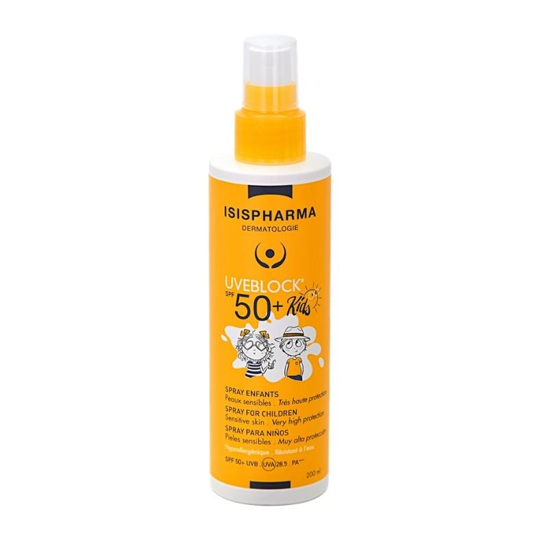 Reducere 20% - Spray cu protectie solara pentru copii UVEBLOCK SPF50+, 200ml, IsisPharma 1 Spray cu protectie solara pentru copii UVEBLOCK SPF50+