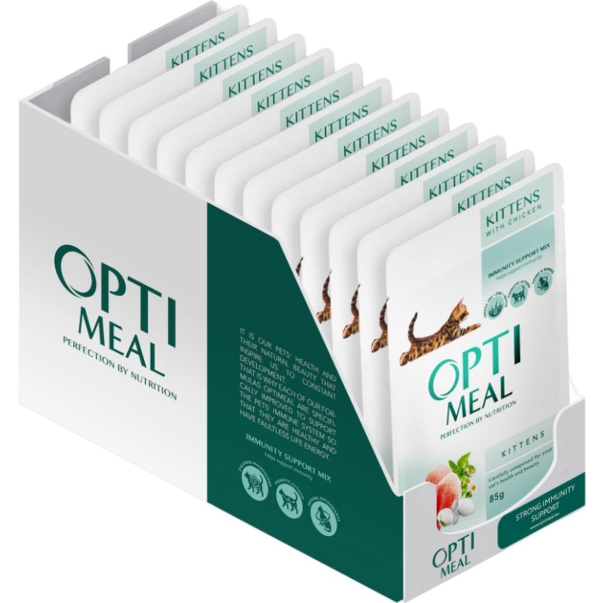 Reducere 20% - OPTIMEAL Kitten, Pui, hrană umedă pisici junior, (în sos) OPTIMEAL Kitten, Pui, plic hrană umedă pisici junior, (în sos), bax, 85g x 12 2 Pui
