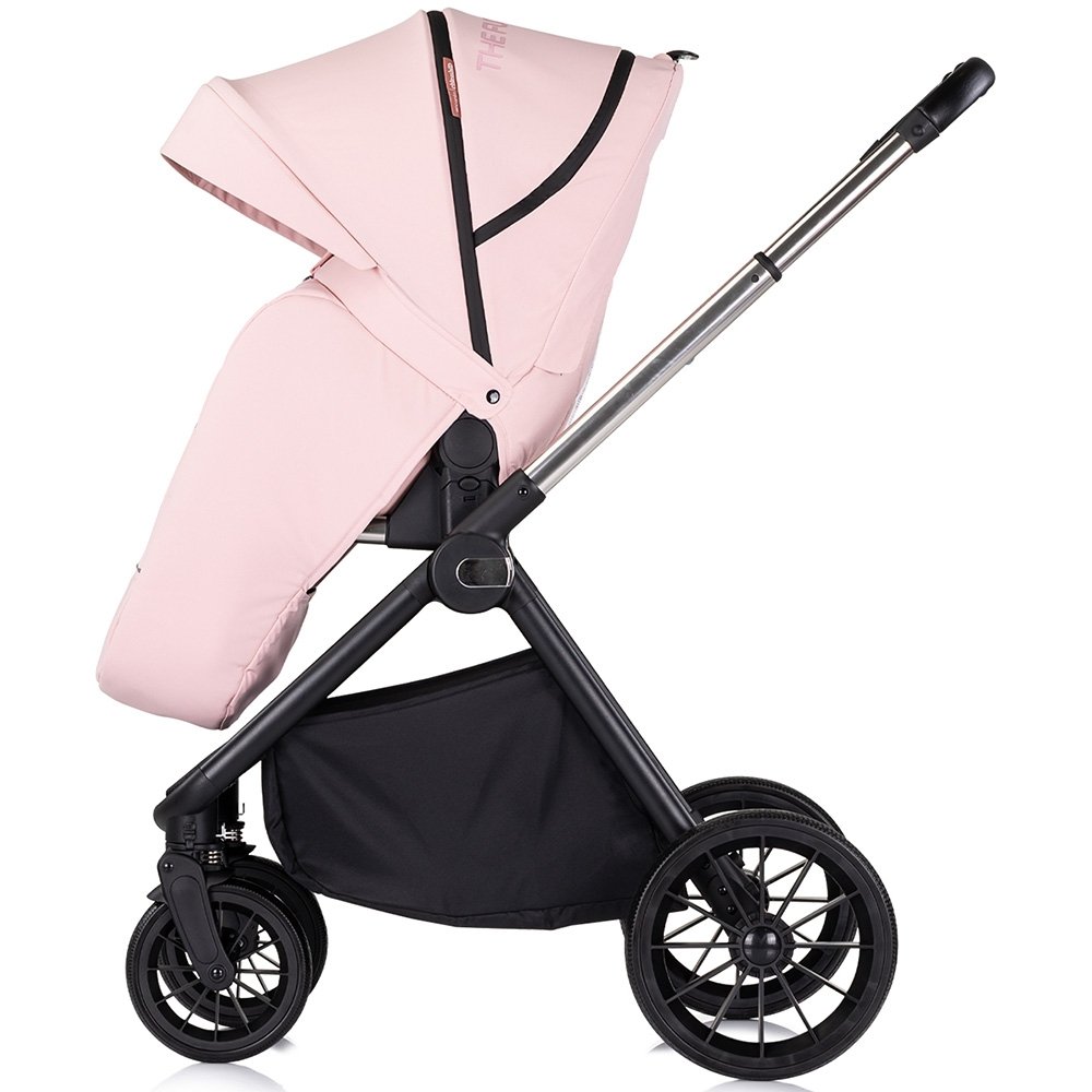 Reducere 60% - Carucior pentru copii Chipolino Encanto 3 in 1 pink marshmallow cu spatar reglabil, suspensii, bara detasabila, suport piciare ajustabil, maner reglabil si accesorii 2 suspensii