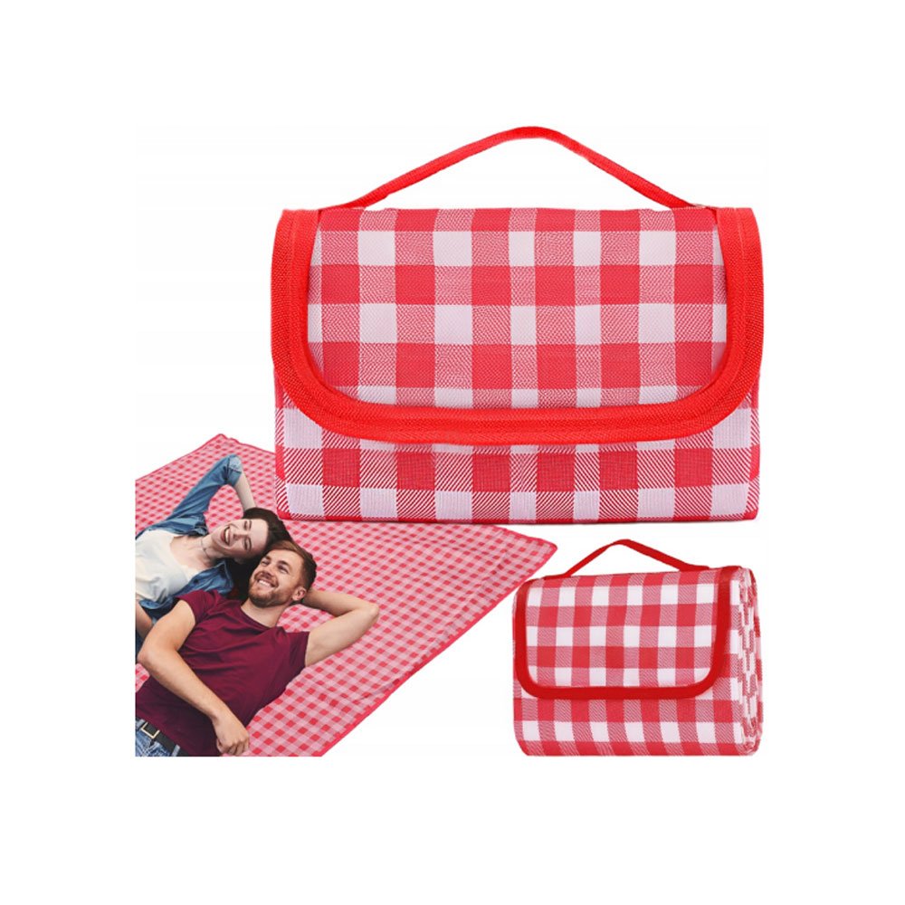 Reducere 45% - Patura pentru picnic, pliabila cu maner, saltea iarba camping, model carouri rosu, 200x200 cm 1 Patura pentru picnic