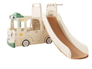 Spatiu de joaca 3 in 1 pentru copii Nichiduta Garden Happy Bus White cu tobogan
