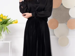 Bluza dama eleganta din voal negru cu guler din organza