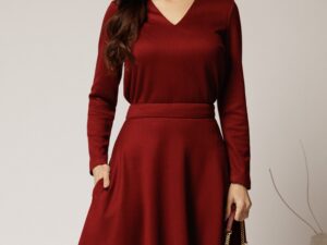 Bluza DY Fashion din tricot bordo cu decolteu in V