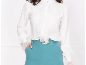 Bluza eleganta alba InPuff cu dantela delicata