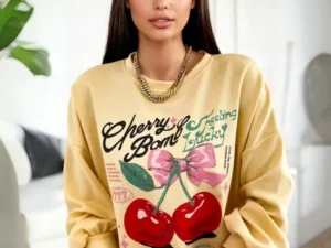 Bluza oversize cu imprimeu cires...