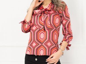 Bluza InPuff eleganta satinata cu imprimeu geometric colorat