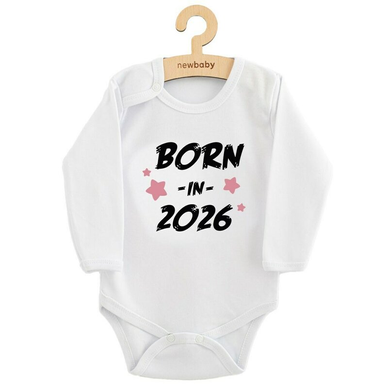 Reducere 47% - Body cu maneca lunga, New Baby, Marime 62, Din bumbac 100%, Born in 2026, Pink 1 Body cu maneca lunga