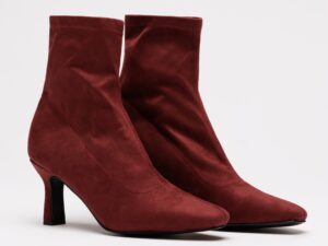 Botine elegante bordo din material textil catifelat
