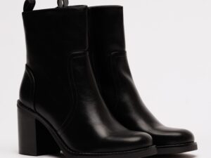 Botine negre din piele ecologica de dama cu toc patrat