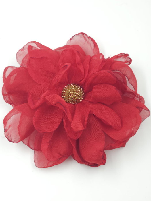 Reducere 20% - Brosa floare rosie cu diametru de 10 cm din voal matasos, cu clips pentru par 1 Brosa floare rosie cu diametru de 10 cm din voal matasos
