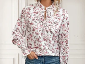Camasa alba cu imprimeu floral r...