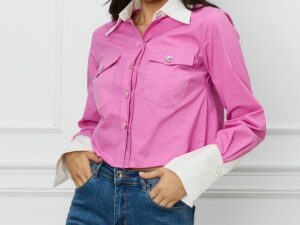 Camasa DY Fashion scurta roz cu mansete albe