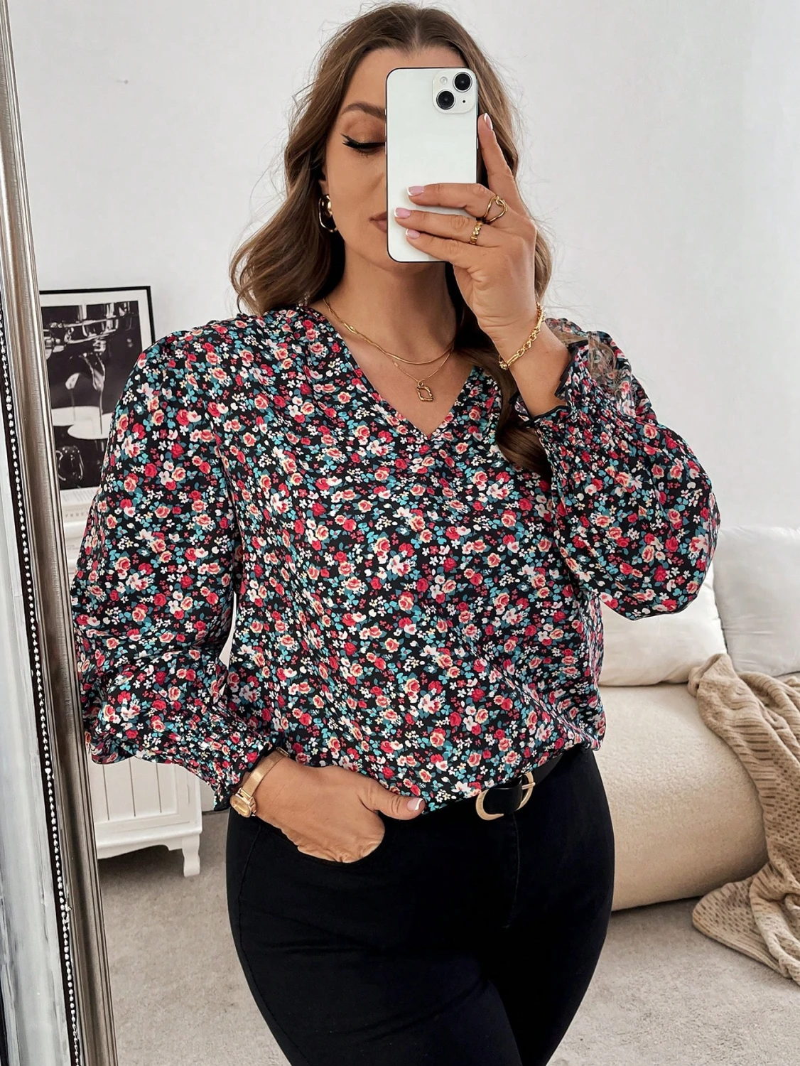 Reducere 55% - Camasa marime mare inflorata si ... 1 Camasa marime mare inflorata si ...