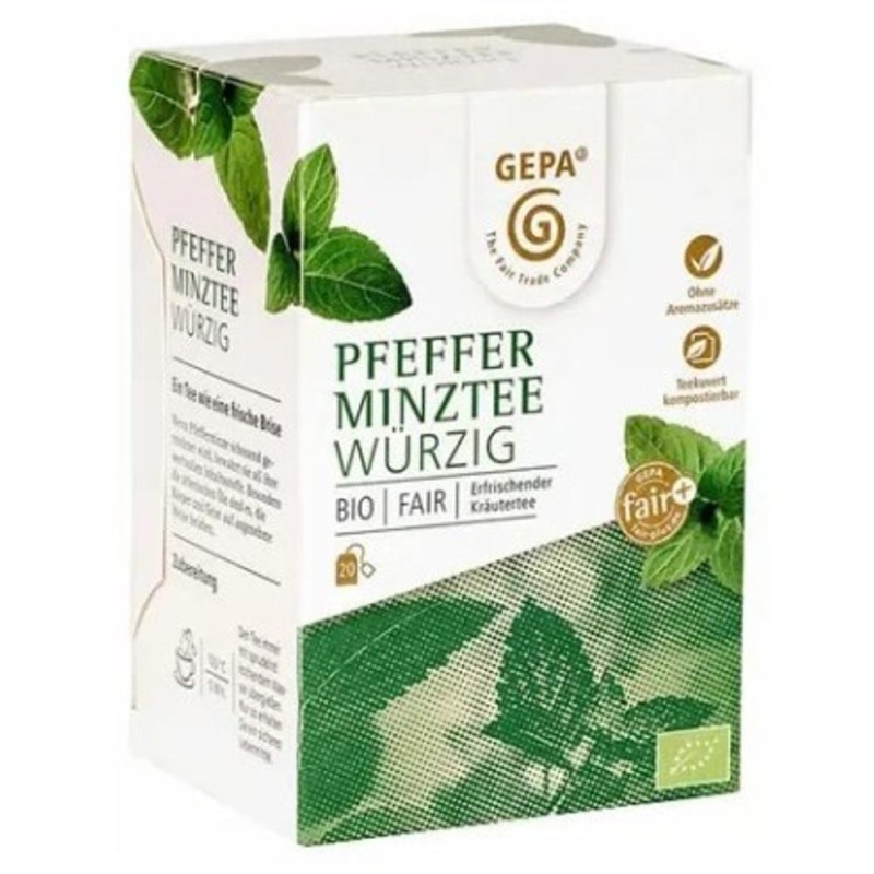 Reducere 14% - Ceai de Menta Bio si Fairtrade, 20 Pliculete x 1.7 g, 34 g, Gepa 1 Ceai de Menta Bio si Fairtrade