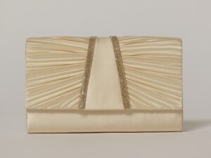 Clutch galben pal satinat decorat cu benzi stralucitoare
