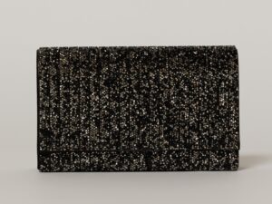 Clutch negru dreptunghiular acoperit cu pietre stralucitoare