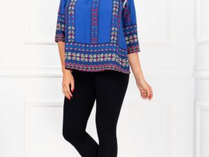 Compleu casual Melody cu bluza albastra si imprimeu floral By InPuff