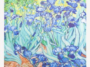 Esarfa patrata cu o fata imprimata cu reproducerea dupa pictura   Irisi   a lui Van Gogh