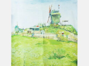 Esarfa patrata cu o singura fata imprimata cu o reproducere dupa    Le Moulin de la Galette   de Van Gogh