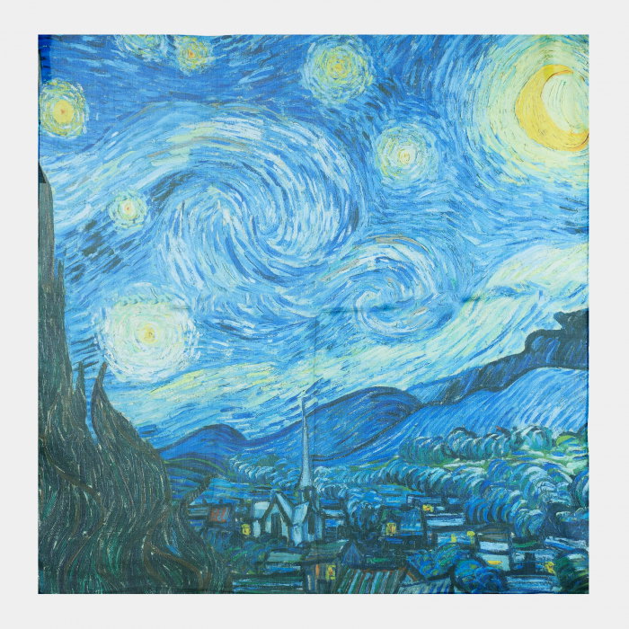 Reducere 33% - Esarfa patrata cu reproducere dupa Noaptea Instelata a lui Van Gogh 1 Esarfa patrata cu reproducere dupa Noaptea Instelata a lui Van Gogh