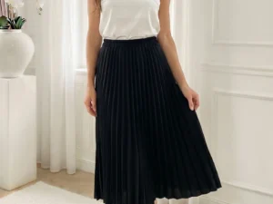 Fusta midi plisata neagra cu tal...