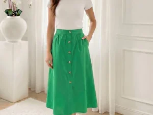 Fusta midi verde din bumbac cu n...