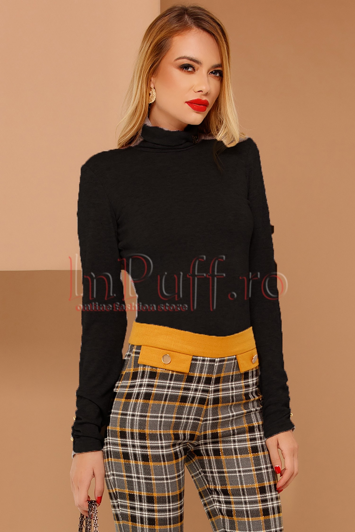 Reducere 30% - Helanca neagra Pretty Girl cu brosa si fundita la gat 1 Helanca neagra Pretty Girl cu brosa si fundita la gat