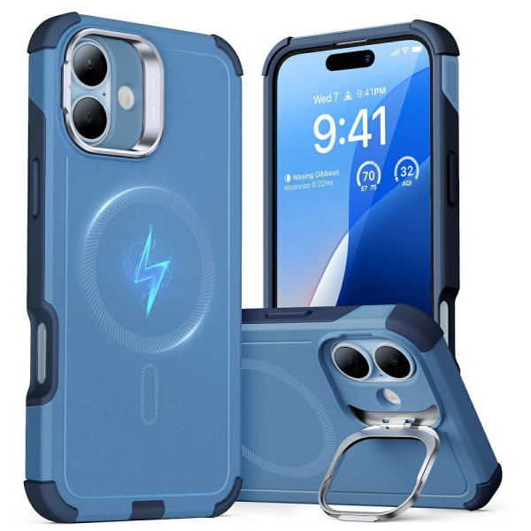 Reducere 32% - Husa MagSafe pentru Apple iPhone 16, ESR, Cyber Armor Kickstand, Albastra 1 Husa MagSafe pentru Apple iPhone 16