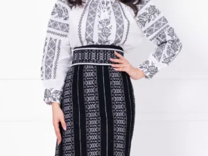 Ie dama traditionala Mariuca din bumbac cu broderie gri