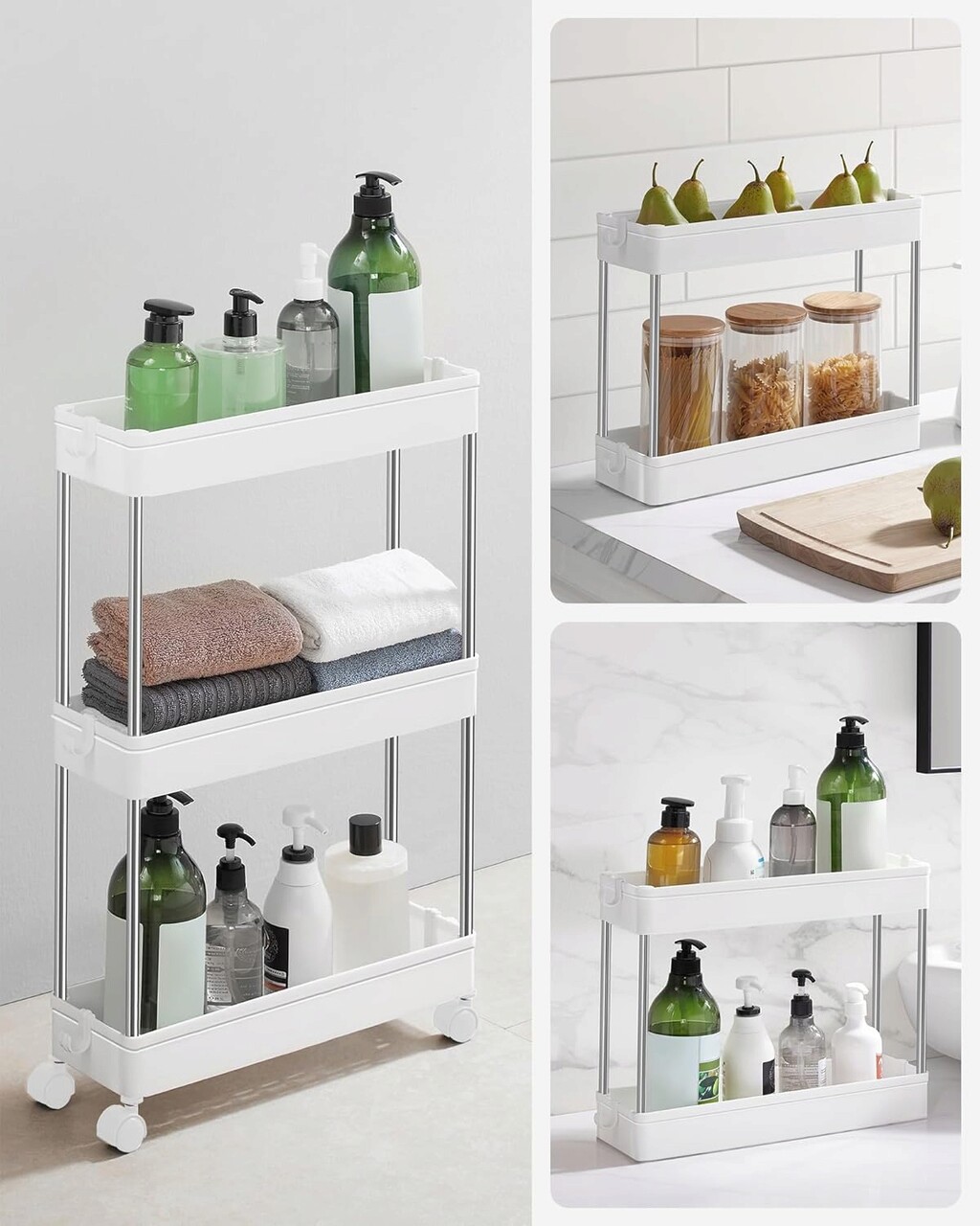 Reducere 30% - Carucior pentru depozitare Songmics, 40x12.5x60 cm, polipropilena/inox, alb 2 40x12.5x60 cm