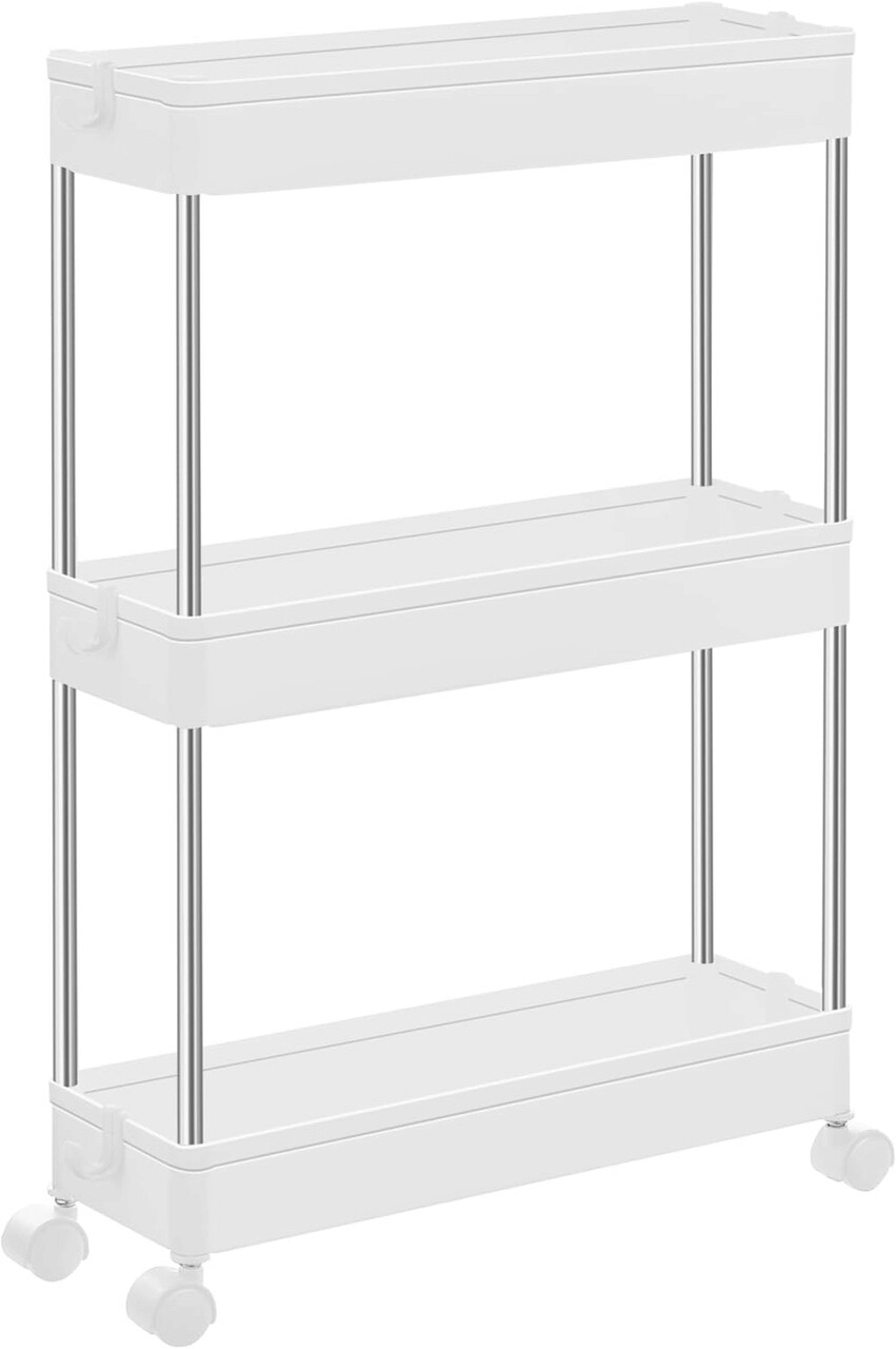 Reducere 30% - Carucior pentru depozitare Songmics, 40x12.5x60 cm, polipropilena/inox, alb 1 Carucior pentru depozitare Songmics