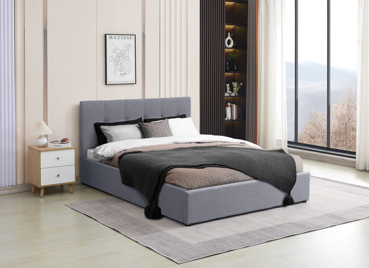 Reducere 30% - Pat tapitat Carson, 160x200 cm, somiera rabatabila, spatiu depozitare, gri 1 Pat tapitat Carson