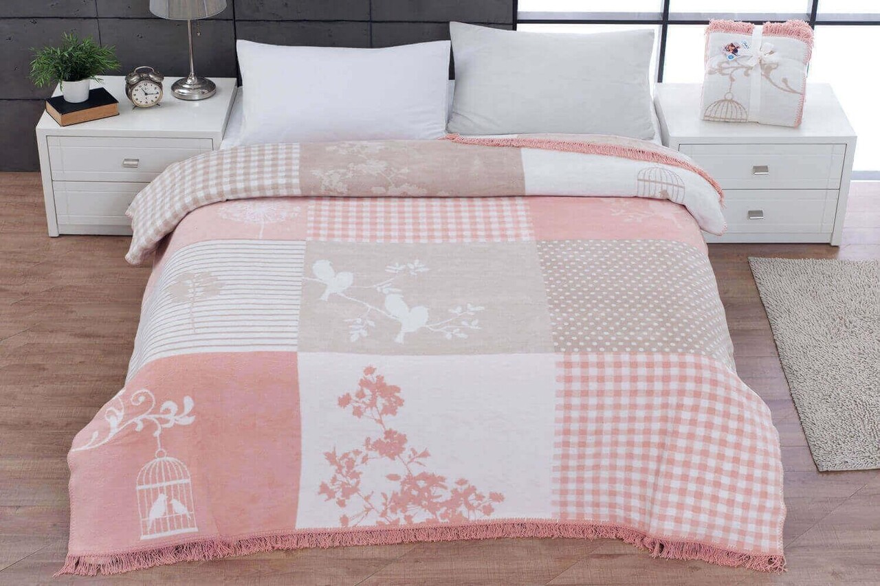 Reducere 20% - Patura Single, L'essentiel Maison, Cotton Rene, Pudră / Alb / Maro 1 Patura Single