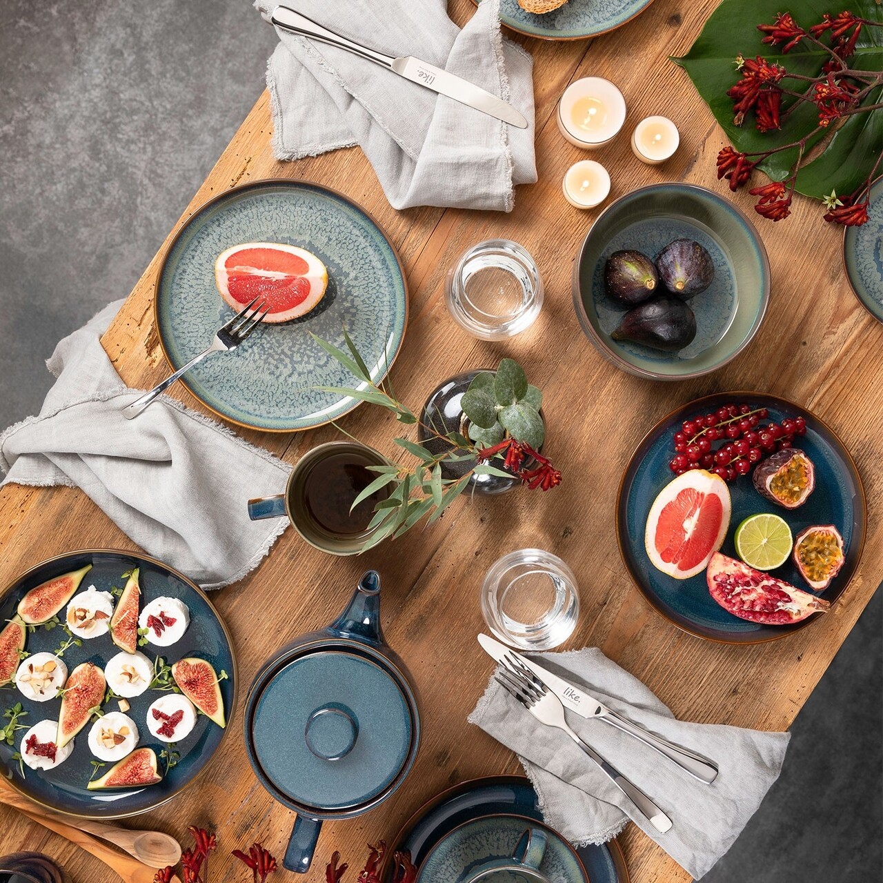 Reducere 39% - Set de masa 6 piese, Like Villeroy & Boch, Crafted Breeze, portelan premium, gri/albastru 1 Set de masa 6 piese