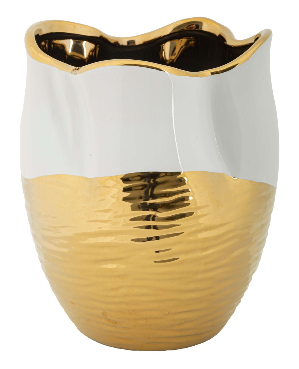 Reducere 23% - Vaza decorativa Lux, Mauro Ferretti, 20x25 cm, ceramica, alb/auriu 1 Vaza decorativa Lux