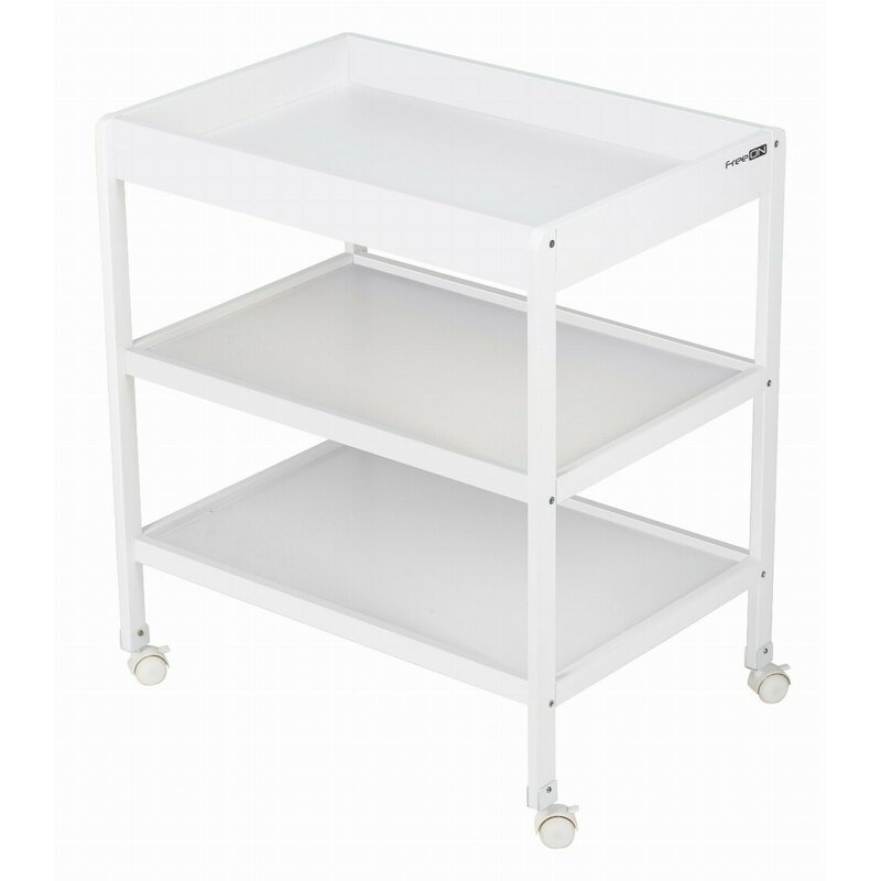 Reducere 44% - Masuta de infasat, FreeON, Mila, Din lemn, Cu 4 roti pentru transport facil, Cu 3 suprafete de depozitare, 76x54x86 cm, White 1 Masuta de infasat