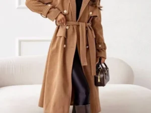 Palton camel elegant cu cordon s...