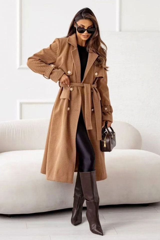 Reducere 40% - Palton camel elegant cu cordon s... 1 Palton camel elegant cu cordon s...