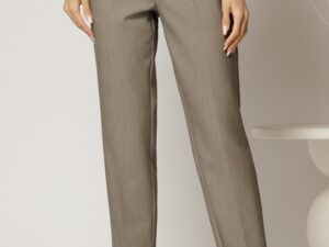 Pantaloni dama gri cu croi conic si pense pe talie