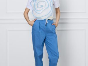 Pantaloni Melisa albastri cu dungi albe