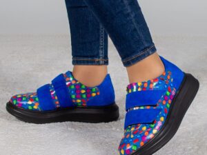 Pantofi casual Blue Candy Crush din piele cu barete