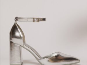 Pantofi eleganti argintii din piele ecologica cu bareta
