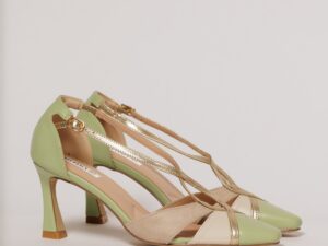 Pantofi verde menta cu barete incrucisate aurii
