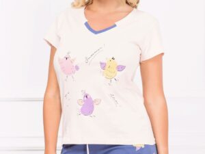 Pijama de dama din bumbac cu puisori colorati
