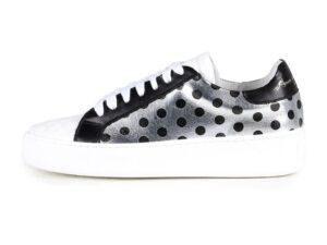 Pantofi sport din piele cu model cu buline - Negru/Alb murdar/Argintiu
