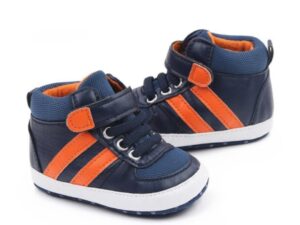 Pantofi sport  Model AL 19525 cu dungi portocalii - Piele ecologica - Baieti - 3-6 luni - Bleumarin -