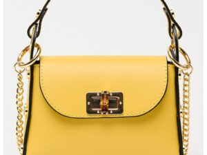 Geanta crossbody de piele cu bareta din lant - Galben mustar