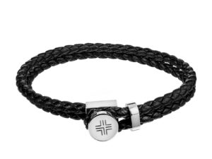 Bratara din piele cu aspect impletit - Alb/Negru